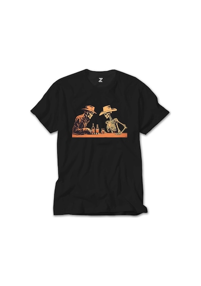 Skelton Cowboy Bar Siyah Tişört Siyah