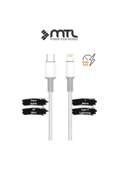 30w Pd Type-c To Apple Uyumlu iPhone Lightning Hasır Hızlı Şarj Ve Data Kablosu 1 Metre Gri Mt2452