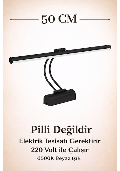 Merwish Flüt Led Aplik 50 Cm Duvar Aydınlatma 6500k Beyaz Işık Kablo Bağlantılı 220v Modern Tasarım Siyah