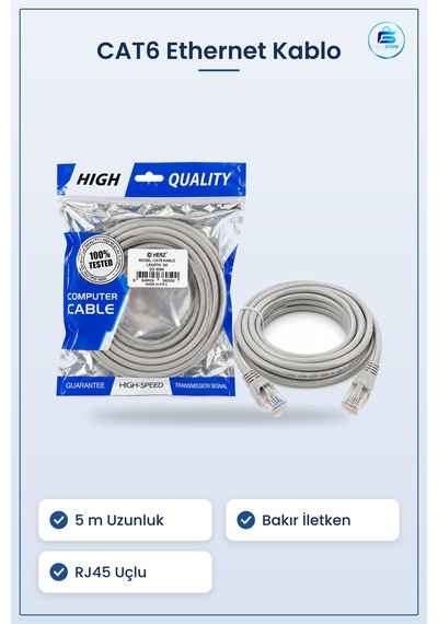 Cat6 Ethernet Kablo 5 M Yüksek Hız Bakır İletkenli Rj45 Modem Rou