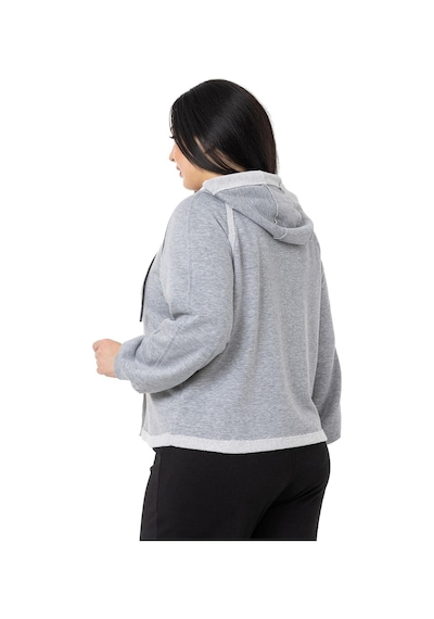 Büyük Beden Kapüşonlu Fermuarlı Üç İplik Gri Melanj Sweatshirt-gri Melanj Gri Melanj