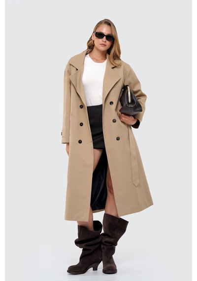 Thalure Kadın Camel Oversize Kuşaklı Trençkot