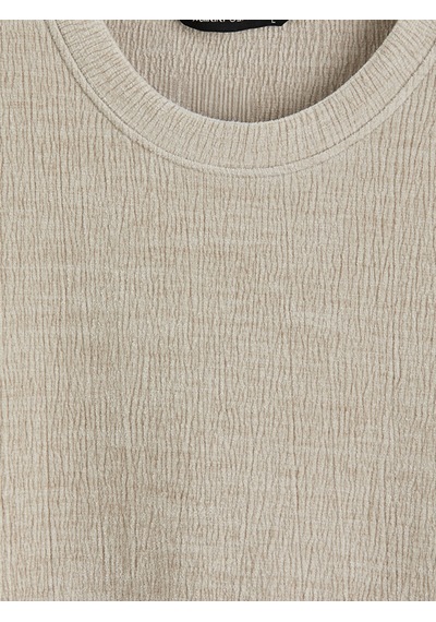 Lcwaıkıkı Classic Bej Bisiklet Yaka Dokulu Erkek Sweatshirt