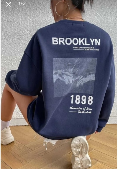 Kozia Outdoors Malkoçbey El Baskılı Oversize Unisex O Yaka Swaetşhirt Lacivert Lacivert