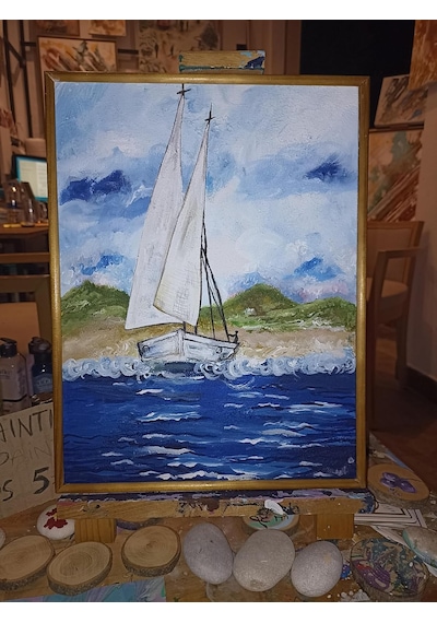 Yelkenli Dokulu 30x40 Akrilik Tablo