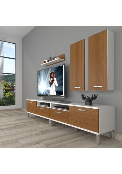 Decoraktiv Eko 5200d Mdf Krom Ayaklı Tv Ünitesi Tv Sehpası Beyaz - Ceviz