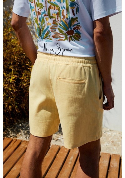 Grimelange LEYTON Erkek Relaxed Fit Çift Cepli Beli Lastikli Keten Karışımlı Dokuma Sarı Şort & Bermuda Grimelange LEYTON Erkek Relaxed Fit Çift Cepli Beli Lastikli Keten Karışımlı Dokuma Sarı Şort & Bermuda
