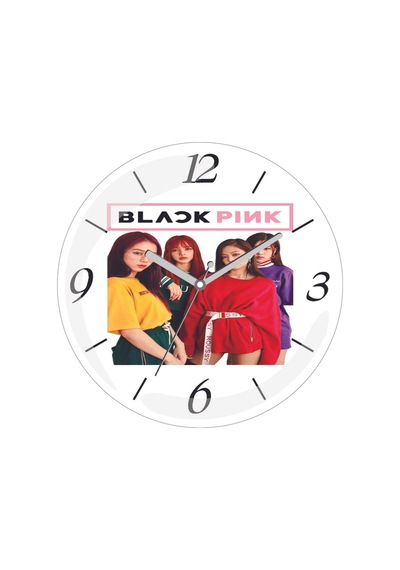 Blackpink Dörtlü Logolu Çap 30cm Sessiz Akar Bombeli Gerçek Cam Duvar Saati Siyah