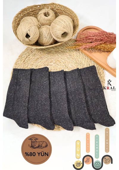 Kral Socks Kışlık Yün Çorap Lambswool Kuzu Yünlü Kadınlar Için Dikişsiz Termal Siyah