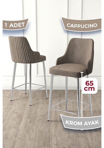 Canisa Tera Serisi 1 Adet Babyface Kumaş 65 Cm Krom Kaplama Ayaklı Cappucino Bar Sandalyesi Cappucino Sandalye Krom Kaplama Ayak