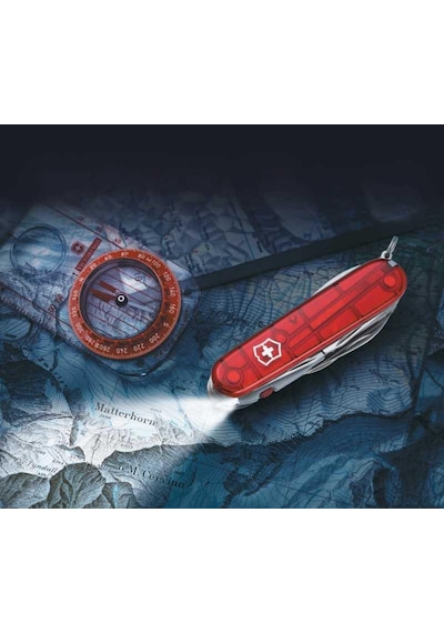 Victorinox Huntsman Lite 1.7915.T Şeffaf Kırmızı İsviçre Kamp Çakısı Kırmızı