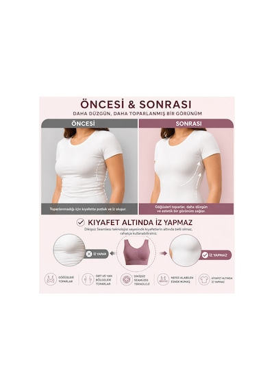 Fit Women Göğüs ı Dikişsiz Seamless Büstiyer Korse Kalın Askılı Pedsiz Balensiz ı Sütyen 5050 Gül Kurusu