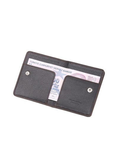 Ancora Leather Hakiki Deri Para Bölmeli Çıtçıtlı Portföy-unisex-26210 Kahverengi