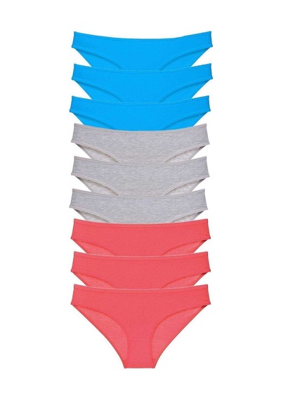 9 Adet Süper Eko Set Likralı Kadın Slip Külot Fuşya Gri Mavi Standart