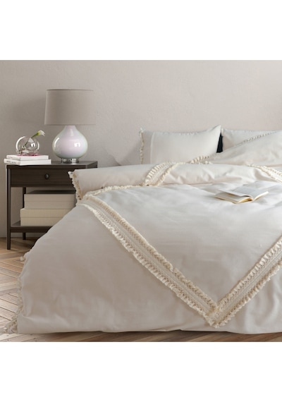 Dnc Home Tekstil Ndchome Ham Keten Baklava Desen Çift Ponponlu Tek Kişilik Nevresim Takımı