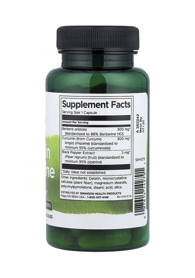 Swanson Vitamins, Curcumin & Berberine With Black Pepper, 60 Capsules