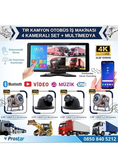 Tır Ve Kamyon 10.36" Dokunmatik Ekranlı 4 Kameralı Kayıtlı Video