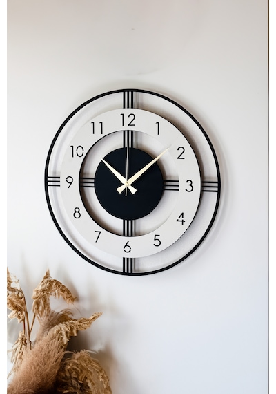 Dekoratif Yeni Modern Mintaka Ahşap Duvar Saati 48cm Siyah - Beyaz