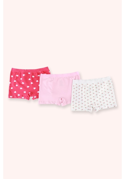 Panço Kız Çocuk Kiraz Desenli Pembe 3'lü Boxer Seti