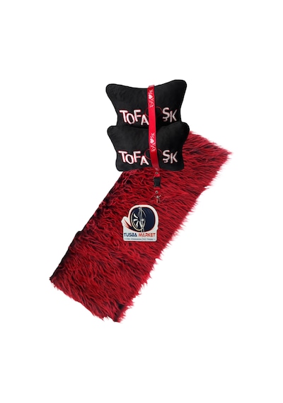 Tofaş Uyumlu Kırmızı Siyah Peluş Torpido Koruma Halısı & Örtüsü / Tofaş Araç Boyun Yastığı