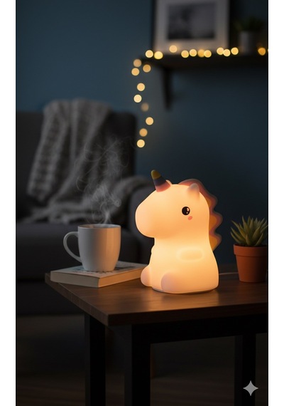 2 Li Sevgiliye Romantik Hediye Seti Unicorn Çok Renkli Led Gece Lambası Ve 9 Cm Mor Kar Küresi Seti Set
