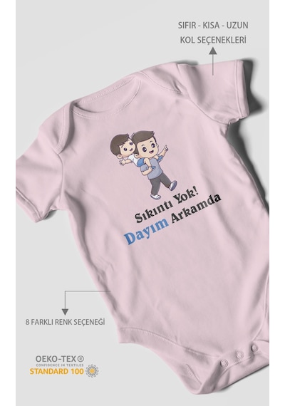 Morivokids Dayıya Özel Kısa Kollu Bebek Body %100 Pamuk Zbn262-kk Bebe Pembe
