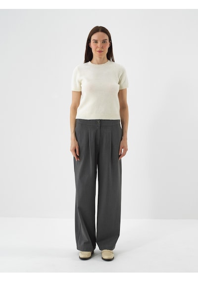 Xint Gri Esnek Dokulu Oversize Pantolon 201291