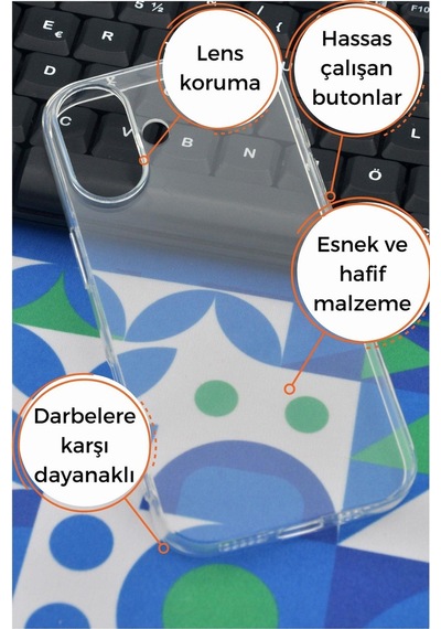 Apple Uyumlu iPhone 17 Kredi Şeffaf Düz Kılıf Kamera Korumalı Şeffaf