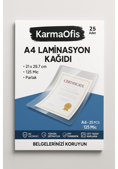 A4 Laminasyon Kağıdı 125 Mic 25 Adet Yüksek Şeffaflık