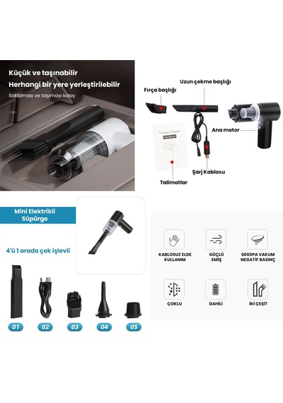 Prohummer Ph214 Kablosuz Şarjlı Mini Süpürge 120watt