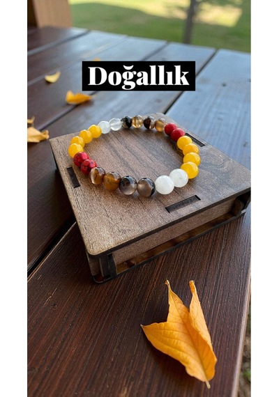 Balık Burcu Doğaltaş Bileklik %100 Doğal Taş, Hediye Kutulu Çok Renkli
