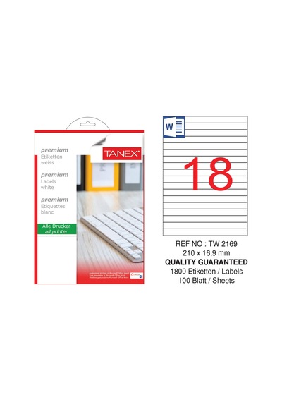 Tanex - Etiket Tw-2169 A4 100 sayfa 210X16.9