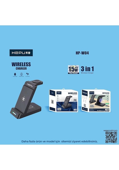 Hepu Hp-w04 3in1 Kablosuz Hızlı Şarj Standı