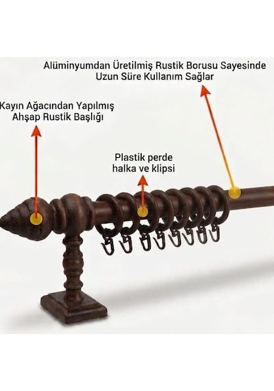 Evim Ahşap Rustik Perde Askısı Ceviz