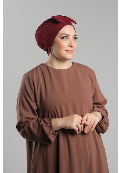 Hürrem Bone Bordo Pratik Hazır Geçmeli Fiyonklu Bone Sandy Çift Taraflı Çapraz 3007b 16 Bordo