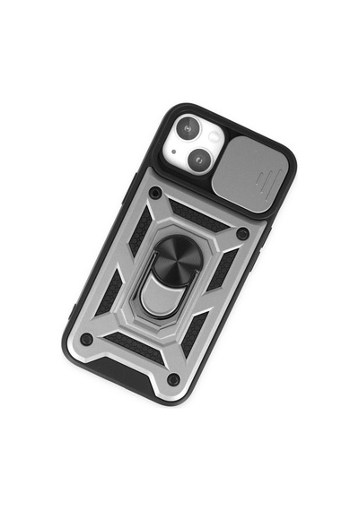 Apple iPhone Uyumlu 14 Kılıf Pars Lens Yüzüklü Silikon - Gümüş Bz8683140413606