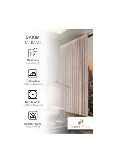 Br Demor Home 1/2 Sık Pile Kum Beji Kadife Dokulu Fon Perde Ütü İstemez En Çok Satılan