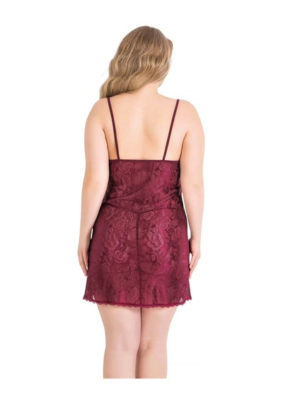 Aria's Closet Arias Closet Büyük Beden Bordo Kısa Jakarlı Gecelik Bordo