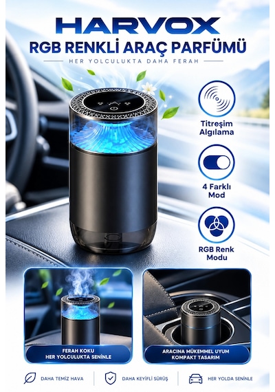 Harvox Hx-cf002 Akıllı Araç Parfümü Led Işıklı Buhar Efektli Oto Kokusu Difüzör
