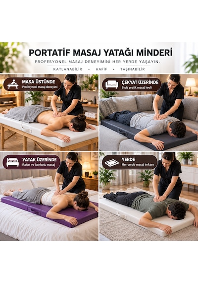 Masaj Yatağı Portatif Katlanabilir Masaj Yatağı Minderi 6 Cm Sünger 180x70 Cm Siyah