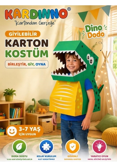 Kardinno Çılgın Dinozor Dino Dodo Karton Giyilebilir Çocuk Kostümü Etkinlik Parti Doğum Günü Kostüm Çok Renkli