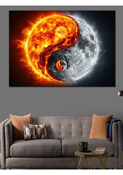 Ateş Ve Buz Yin Yang Dekoratif Kanvas - Mdf Ahşap Tablo