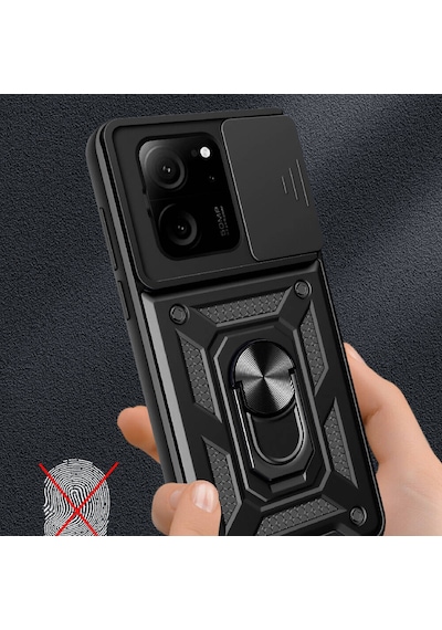 Xiaomi Mi 13t Kılıf Magnetik Standlı Kamera Korumalı Zore Sürgülü Vega Kapak Siyah