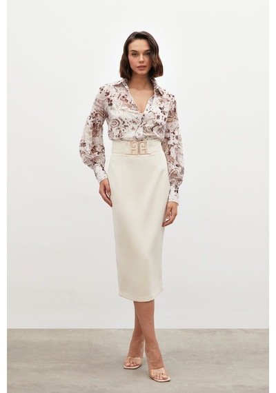 Sateen Aksesuar Detaylı Kalem Etek - Bej-134843 Bej