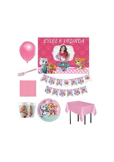 Afiş Hediyeli 8 Kişilik Paw Patrol Skye &amp Everest Parti Seti +3