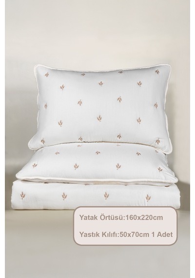 Elart Larissa Yatak Örtüsü Seti Tek Kişilik Nakışlı 160x220 Cm Bej Bej