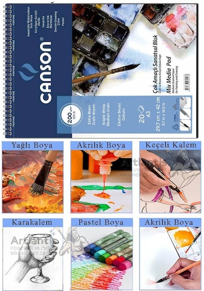 Çok Amaçlı Sanatsal Blok 35x50 Cm 200 Gr 15 Yaprak 1 Adet Canson Resim Defteri Akrilik Yağlı Guaj Keçeli Sulu Boya