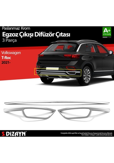 S-Dizayn Volkswagen T-roc Makyajlı Krom Egzoz Görünümü Difüzör 3 Prç. 2021