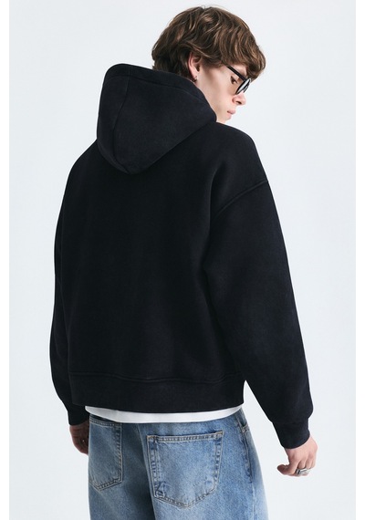 Vamos Boxy Fit Yama Detaylı Sweatshirt Siyah