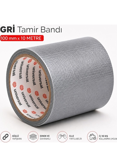 Gri Tamir İzolasyon Bandı 100 Mm X 10 Metre Genel Duct Tape Su Geçirmez Sızdırmazlık Takviye Bantları